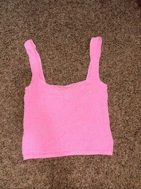 Anthropologie Pink Textured Square-Neck Crop Tank